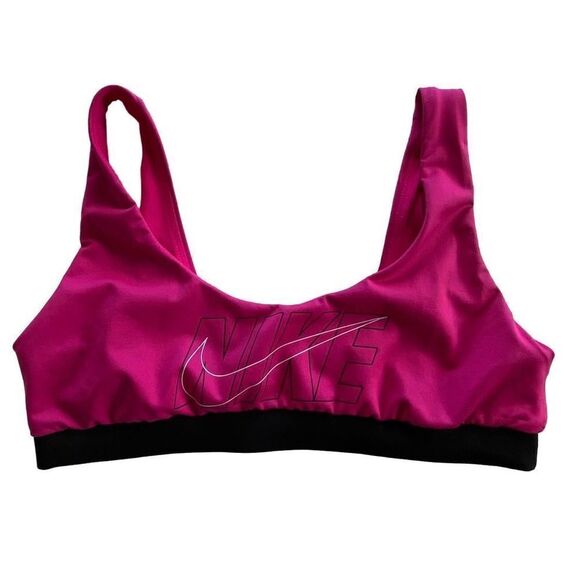 Nike Women's MEDIUM PINK  Logo Scoop Neck Bikini Top - Picture 1 of 9